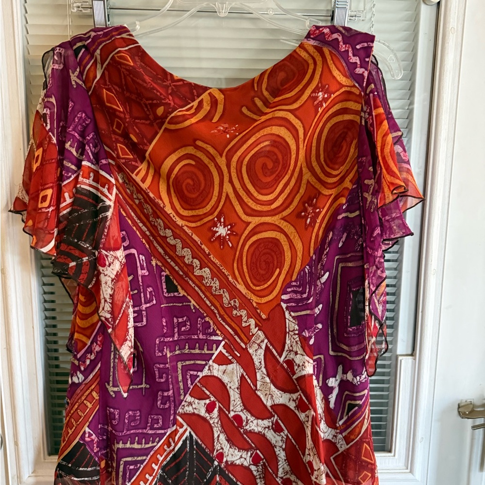 Robbie Bee Multicolor Top Flutter Sleeves Beads Sequins Boho Gypsy Lined - Picture 6 of 6